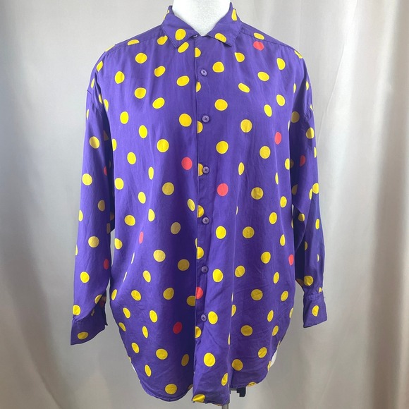 Esprit Tops - Vintage 80s ESPRIT SPORT Womens (L) Polka Dot Purple Button‎ Blouse Retro Baggy